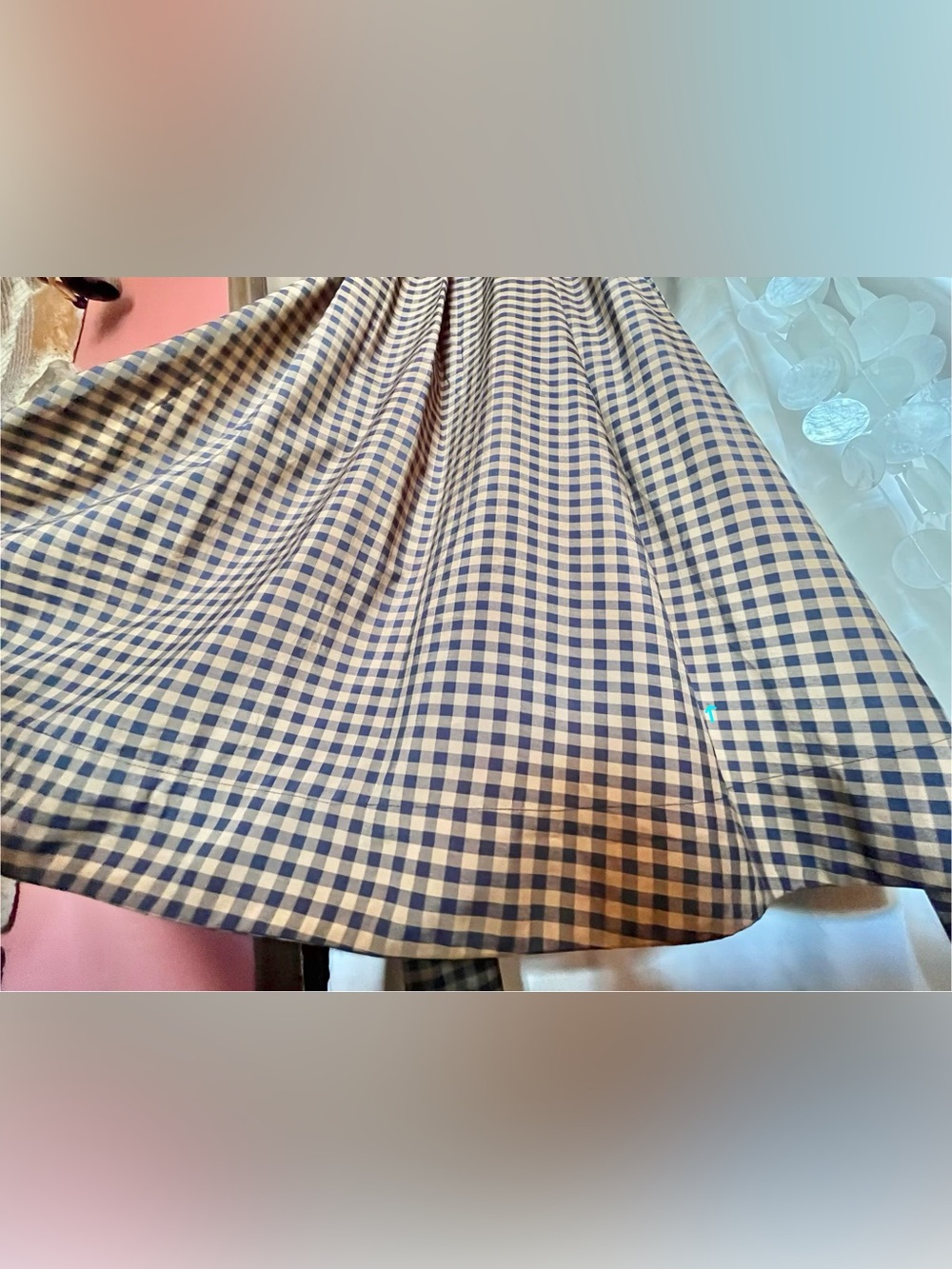 Zara Checkered Poplin Midi Shirt Dress Plaid Long Sleeves Caramel Navy Medium - Picture 14 of 16